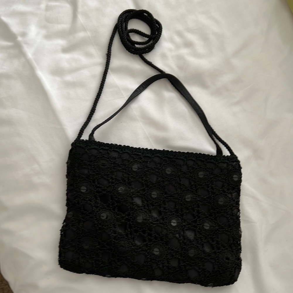 3/$10 Black Crocheted Evening Bag with Sequins